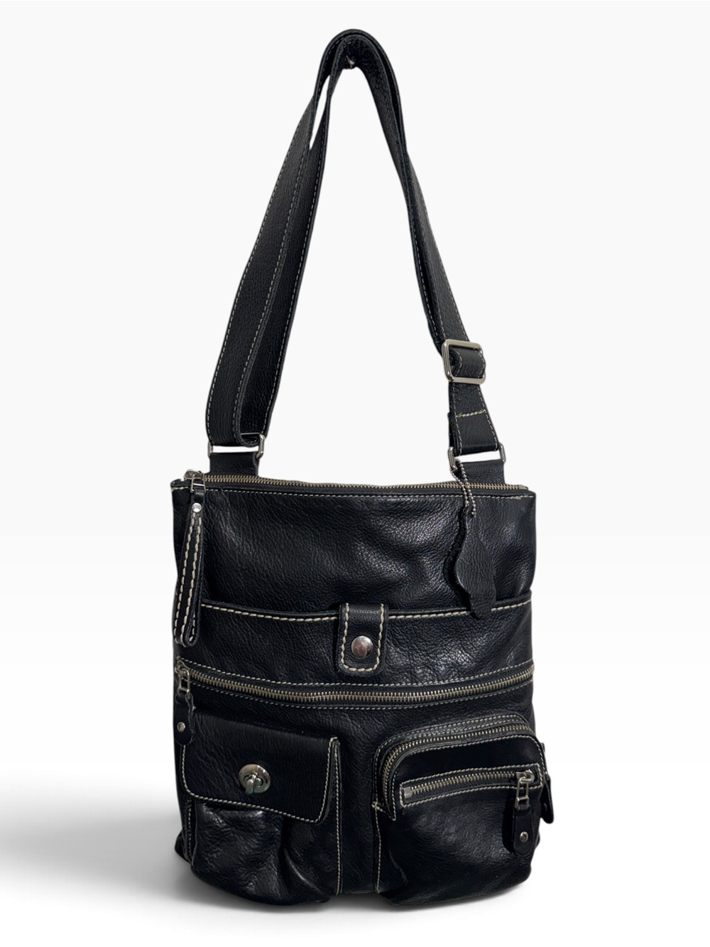 Roots Venetian Village Black Leather Crossbody Bag